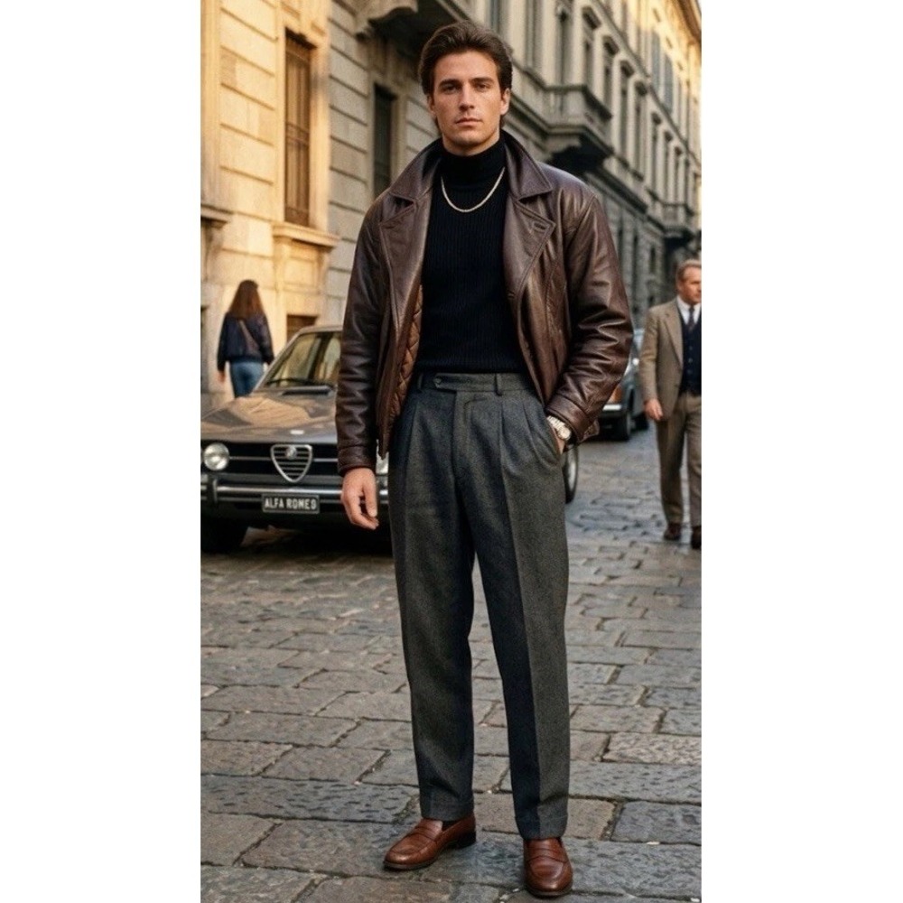 Vtg 80s Compagnia Delle Pelli Italian Leather Jacket Stormwear Dbl Breast Men 42